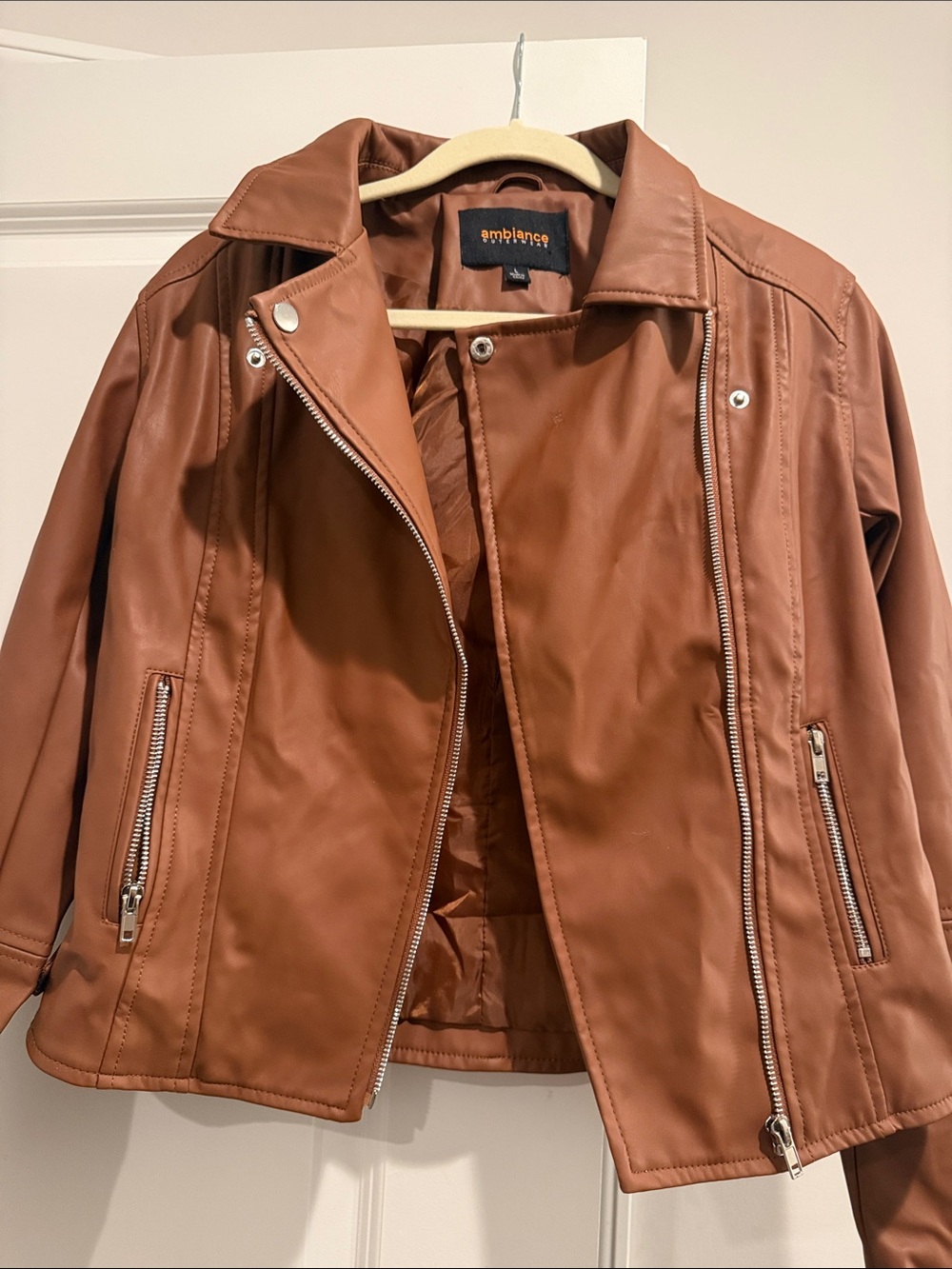 Ambiance Brown Leather Motorcycle Jacket - Picture 2 of 2